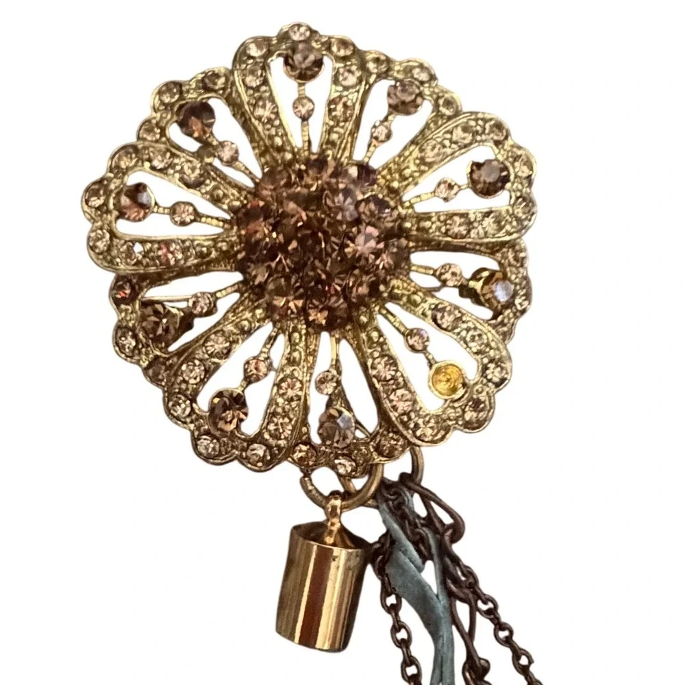 Boho Peacock Rhinestone Feather‎ Brooch Pin Gold Tone Multicolor Festival Party